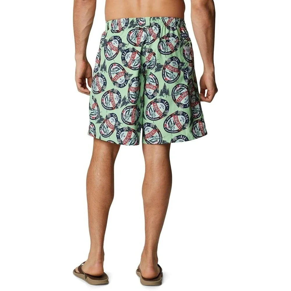 Columbia Men's PFG Super Backcast Water Shorts Mint Green Fish Print Size‎ Large